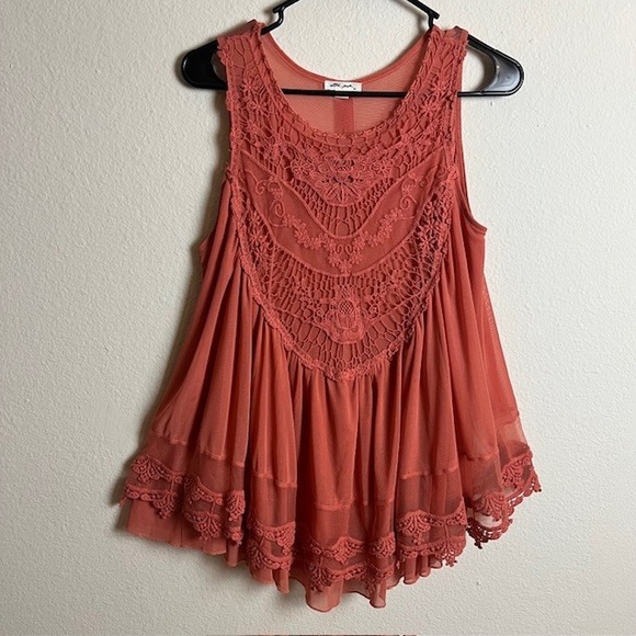 Ultra Pink Tops - Ultra Pink M‎ Coral Lace Babydoll Flouncy Tank Top Boho Festival Coquette